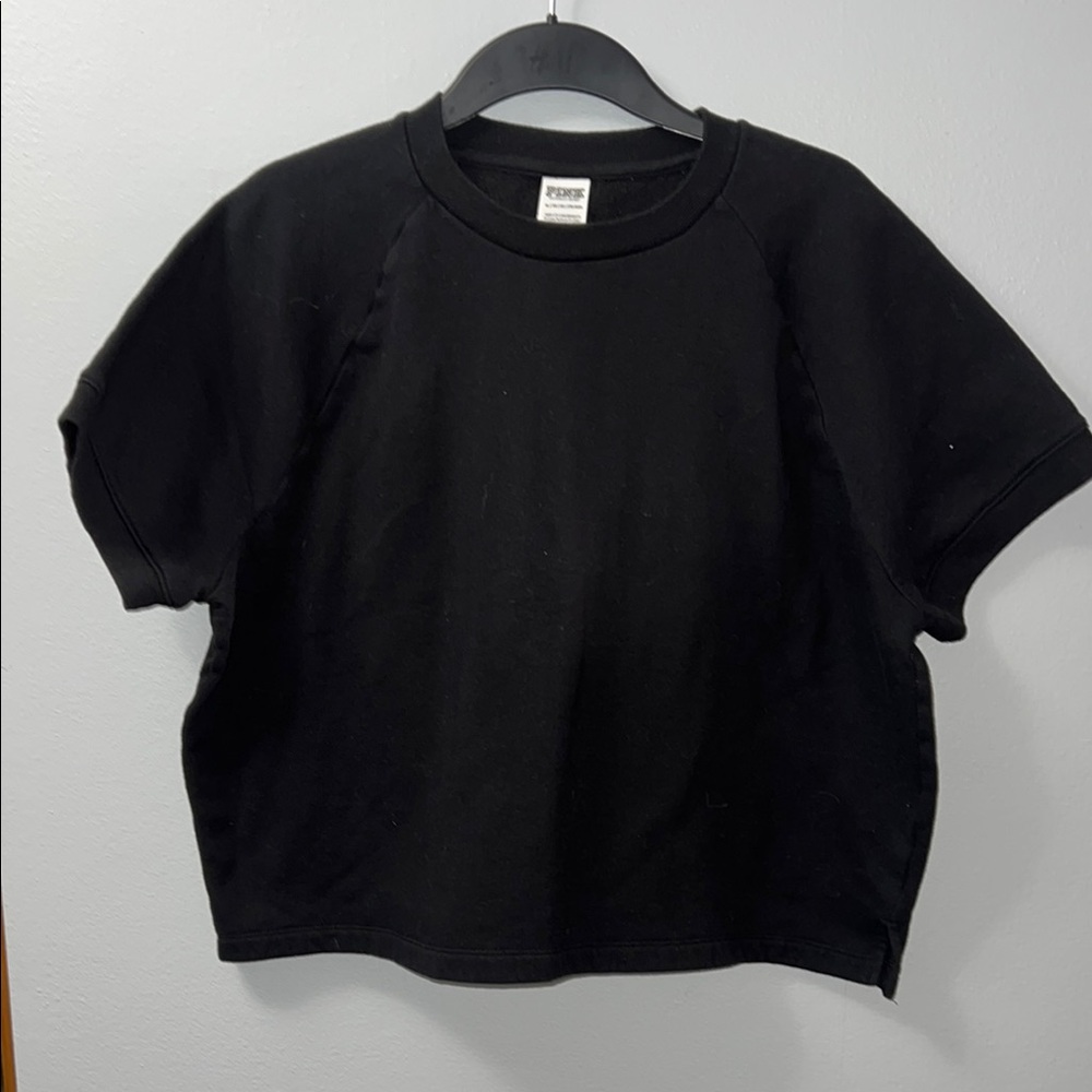 NEW PINK Victoria's Secret Black Short Sleeve Sweatshirt